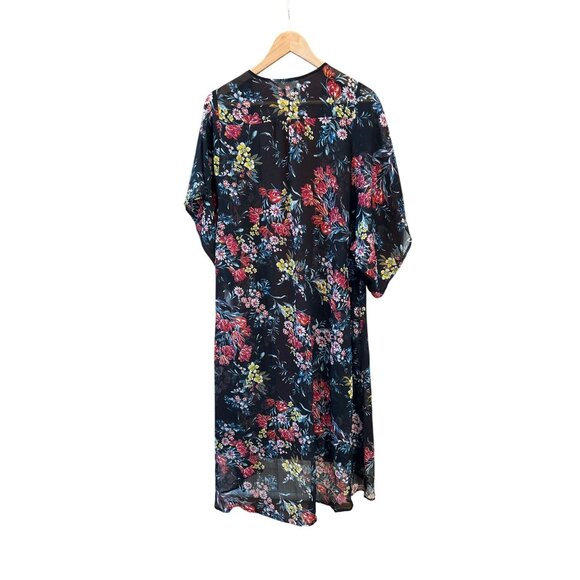 Band of Gypsies Bright Floral Sheer Maxi Duster Cardigan Small Beach Cover Up - Picture 4 of 4